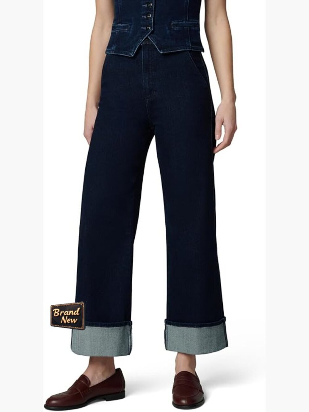 High Rise Wide Leg Denim Trouser with Trouser Pockets